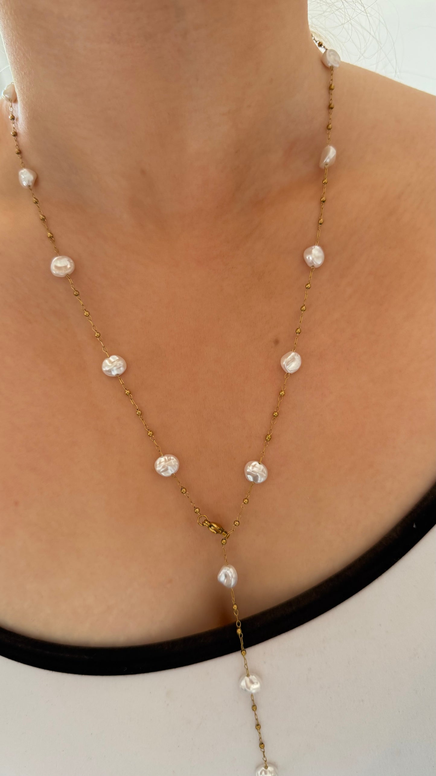 Gold Imitation Pearl Stacking Necklace