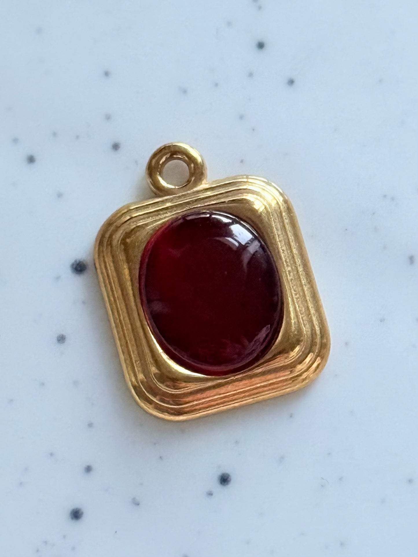 Gold & Red Gemstone Squared Charm