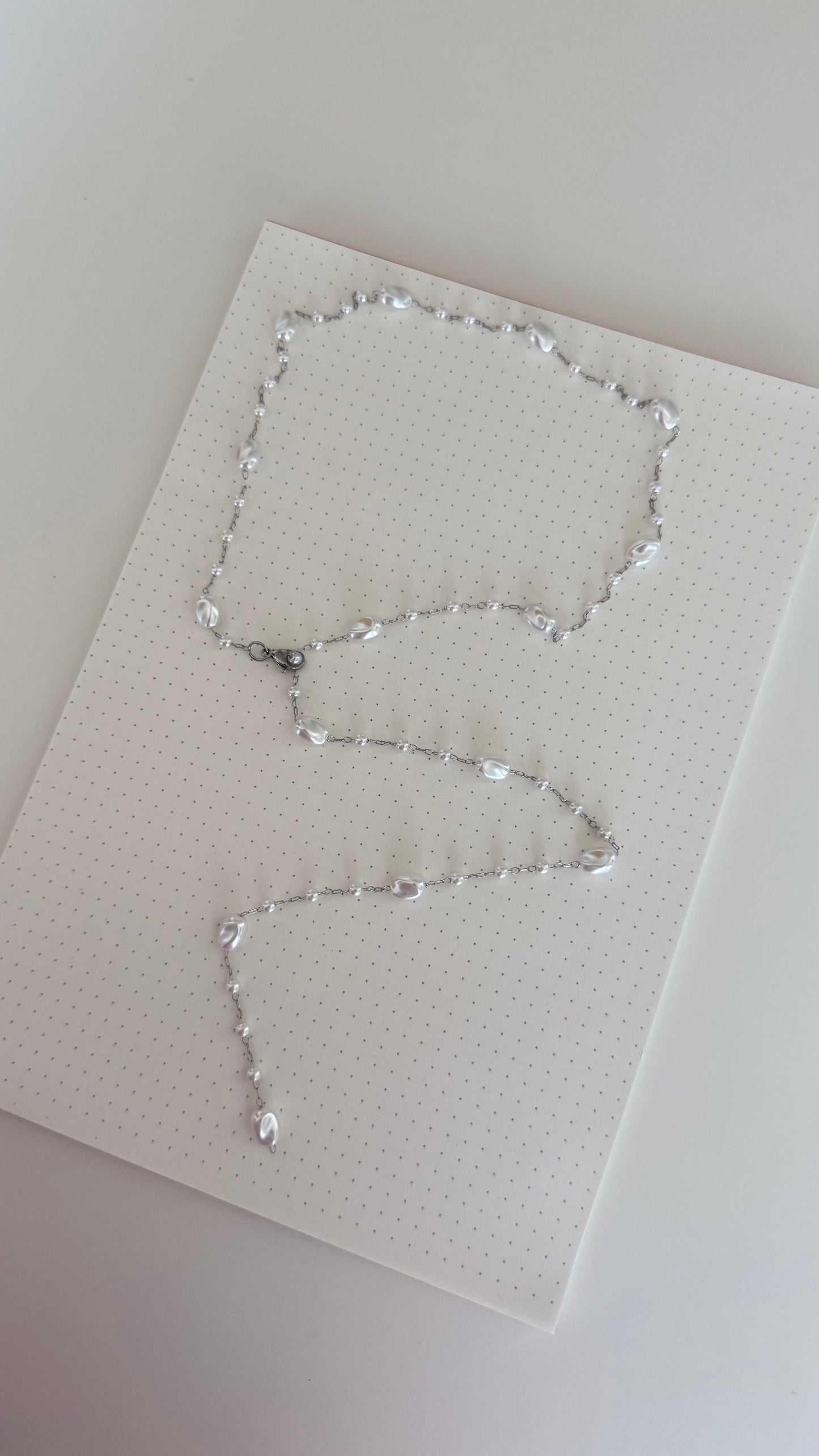 Silver Imitation Pearl Lariat/Stacking Necklace