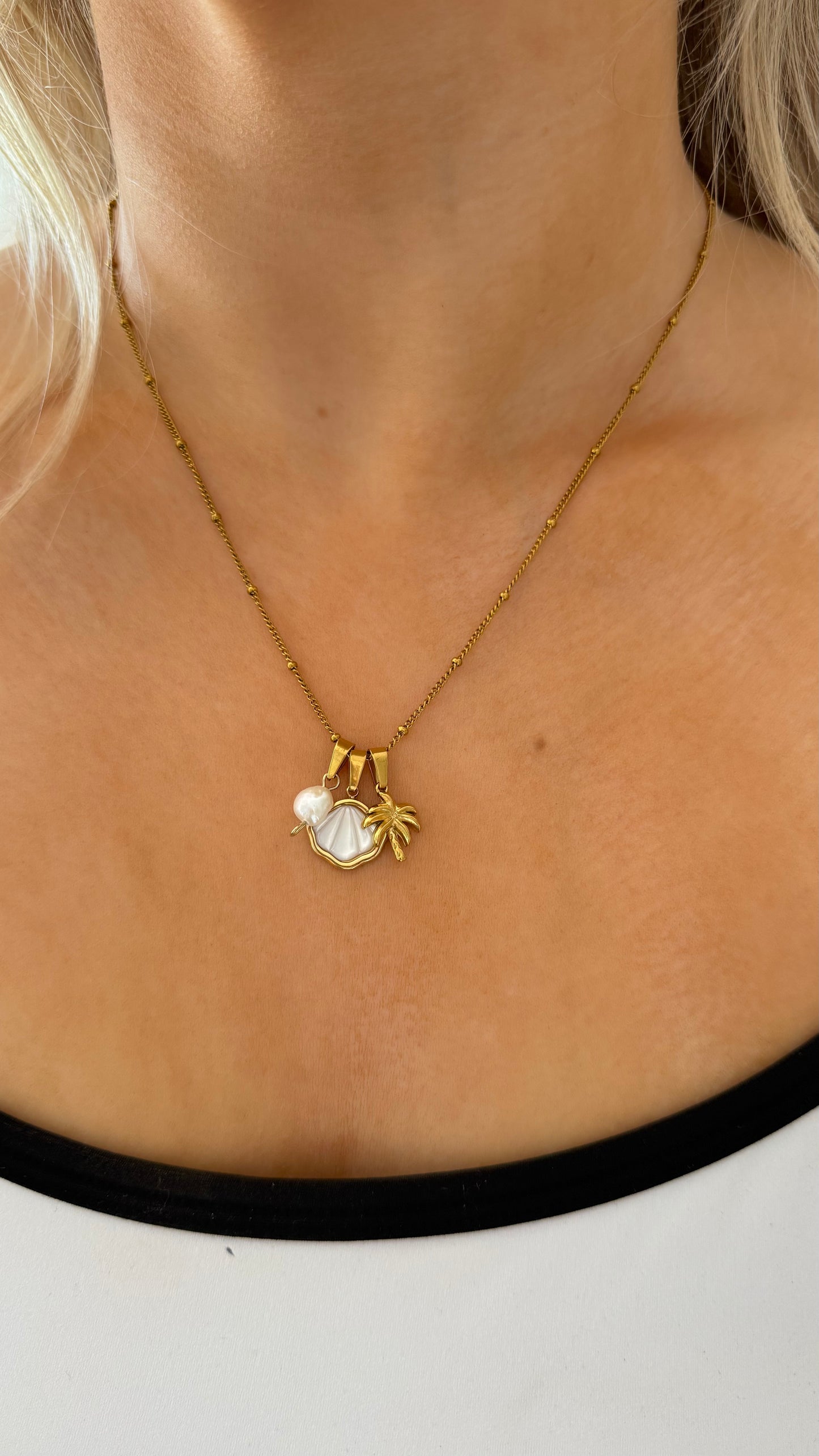 ‘The Beach Hut’ Gold Dangly Charm Necklace