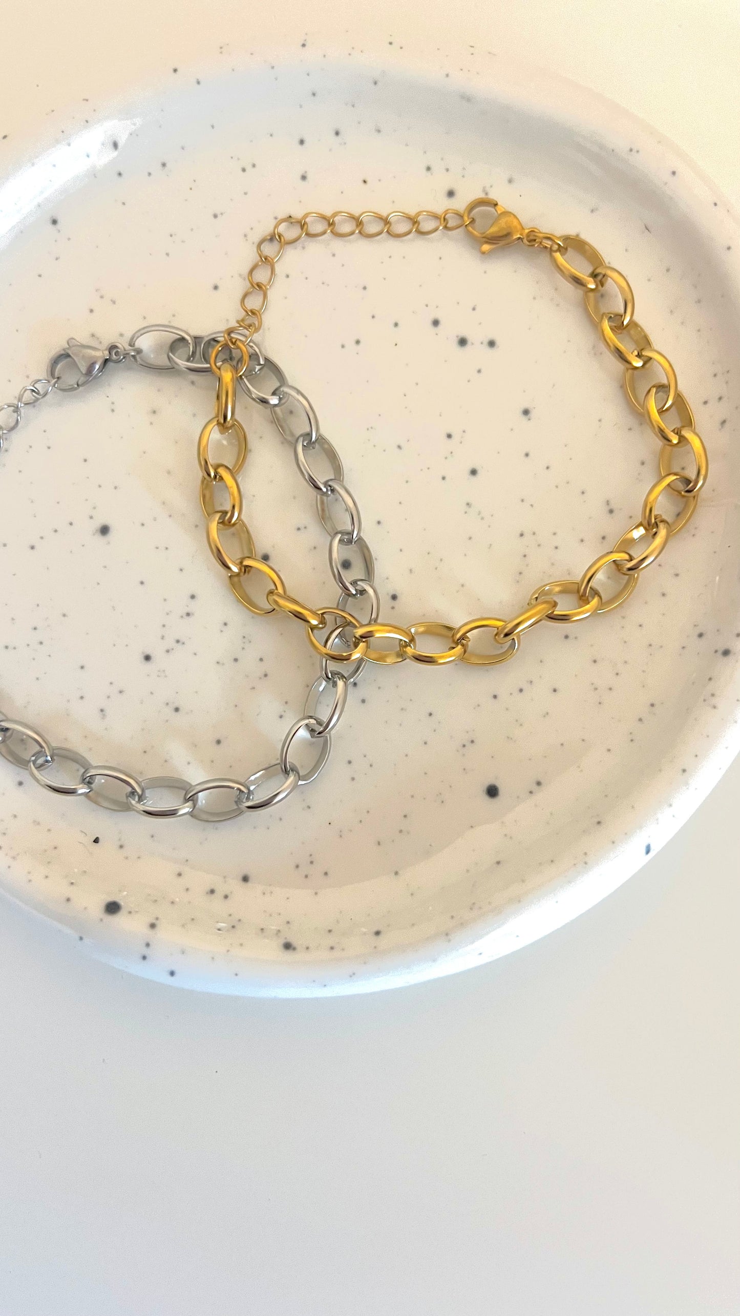 Stainless Steel Oval Chunky Charm Bracelet