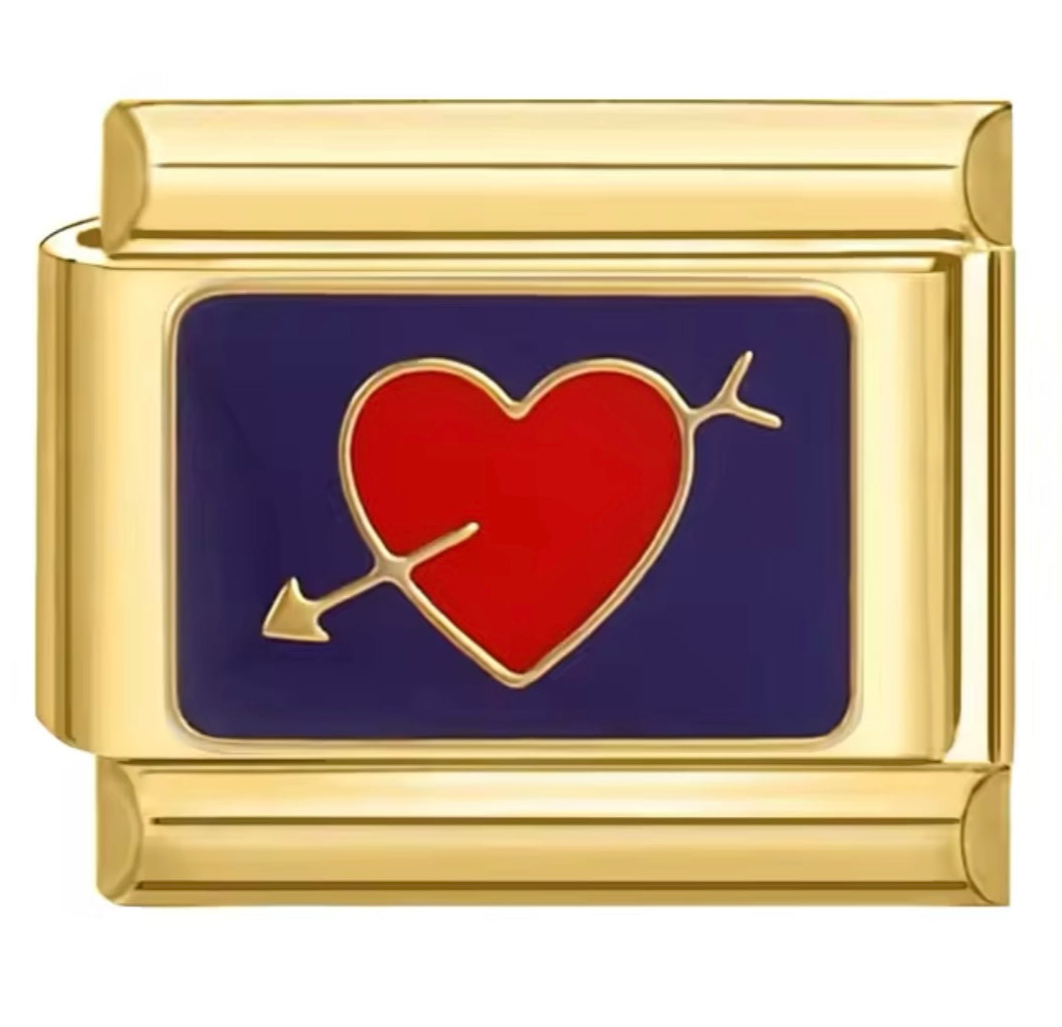Gold Red Heart With Arrow Italian Charm