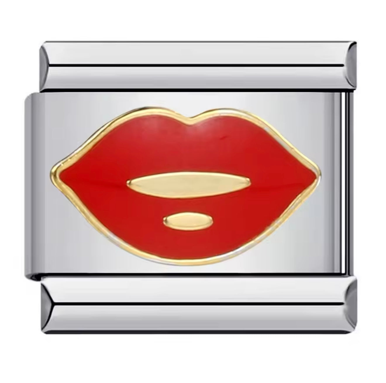 Red Lips Silver Italian Charm