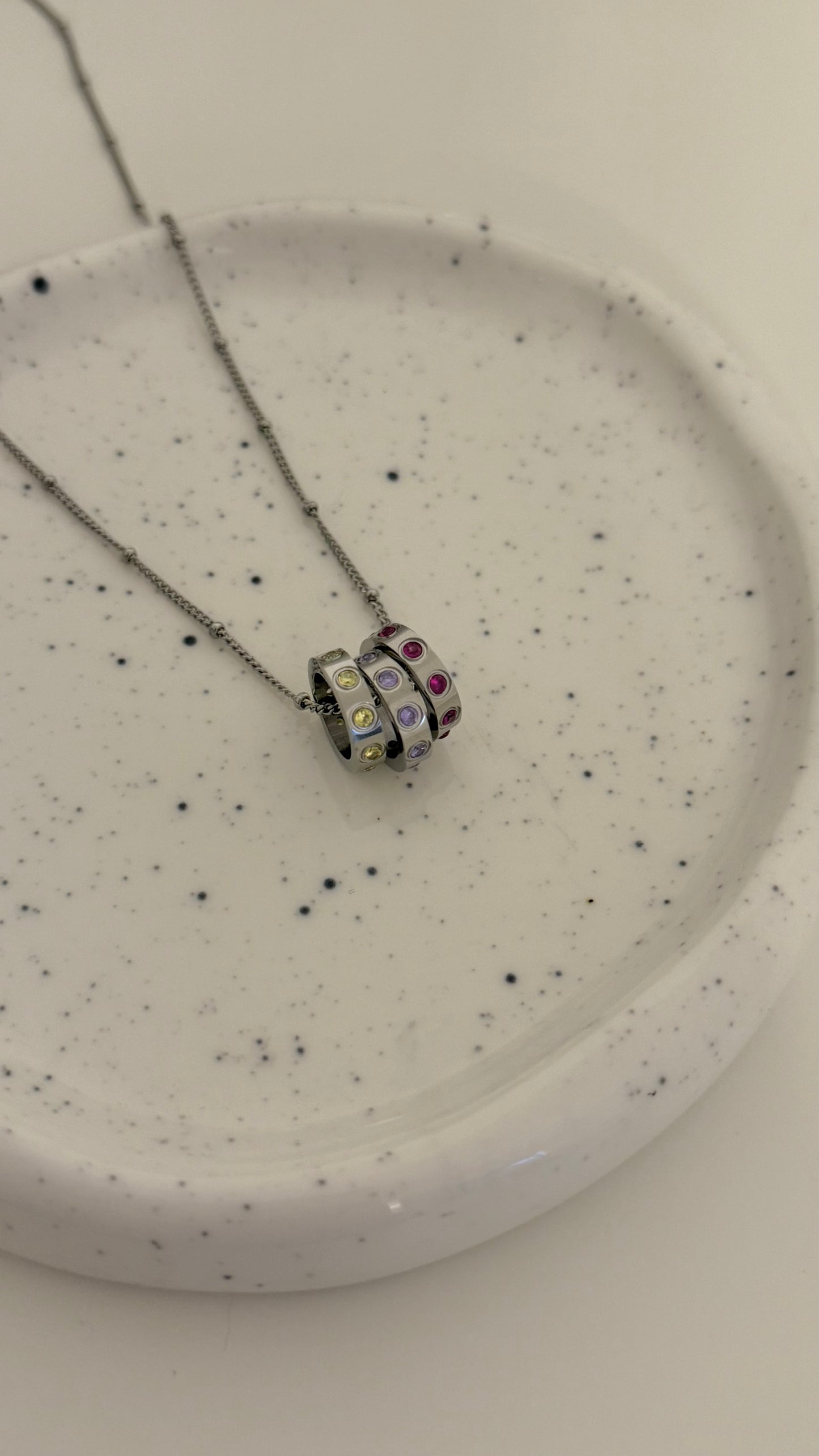 Silver Birthstone Ring Charm Necklace