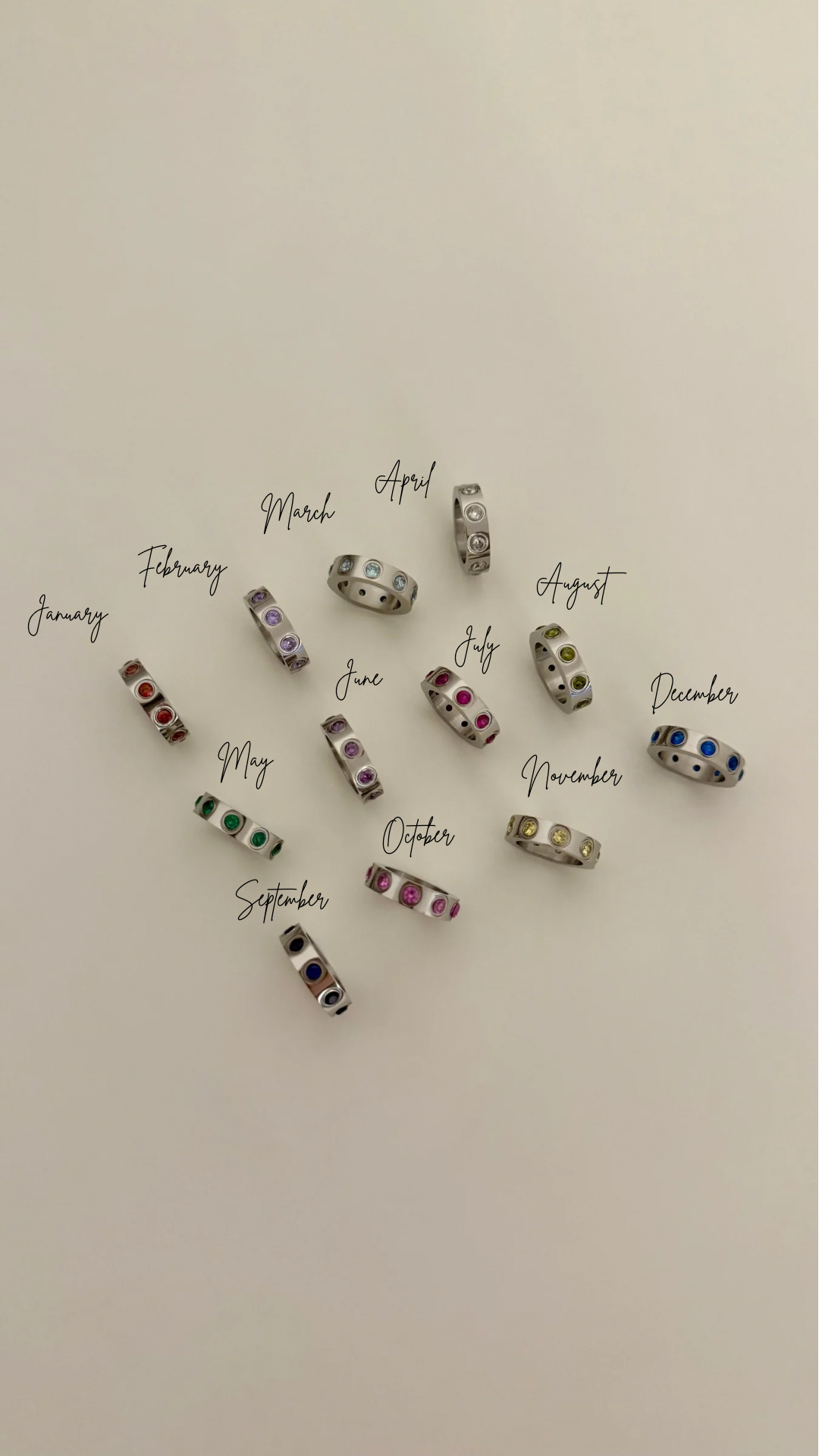 Silver Birthstone Ring Charm Necklace