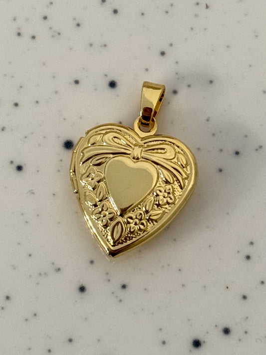 Gold Bow Detail Heart Locket Charm