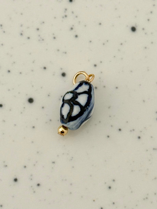 Blue Porcelain Floral Ceramic Gold Charm