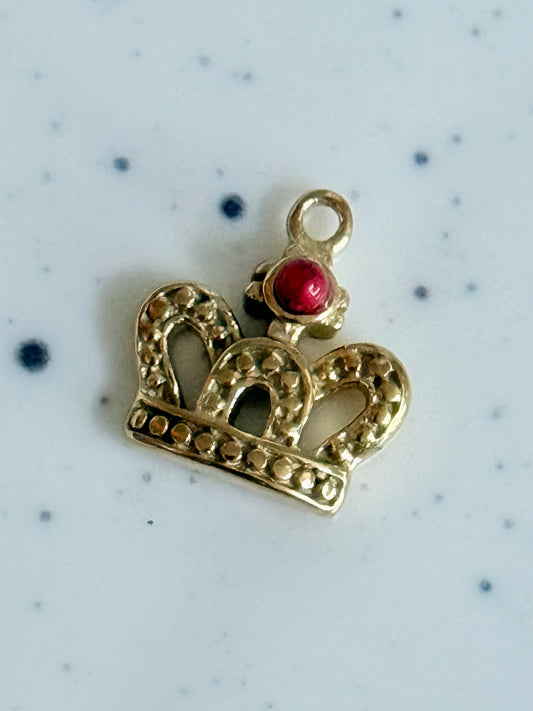 Gold & Red Stone Crown Charm