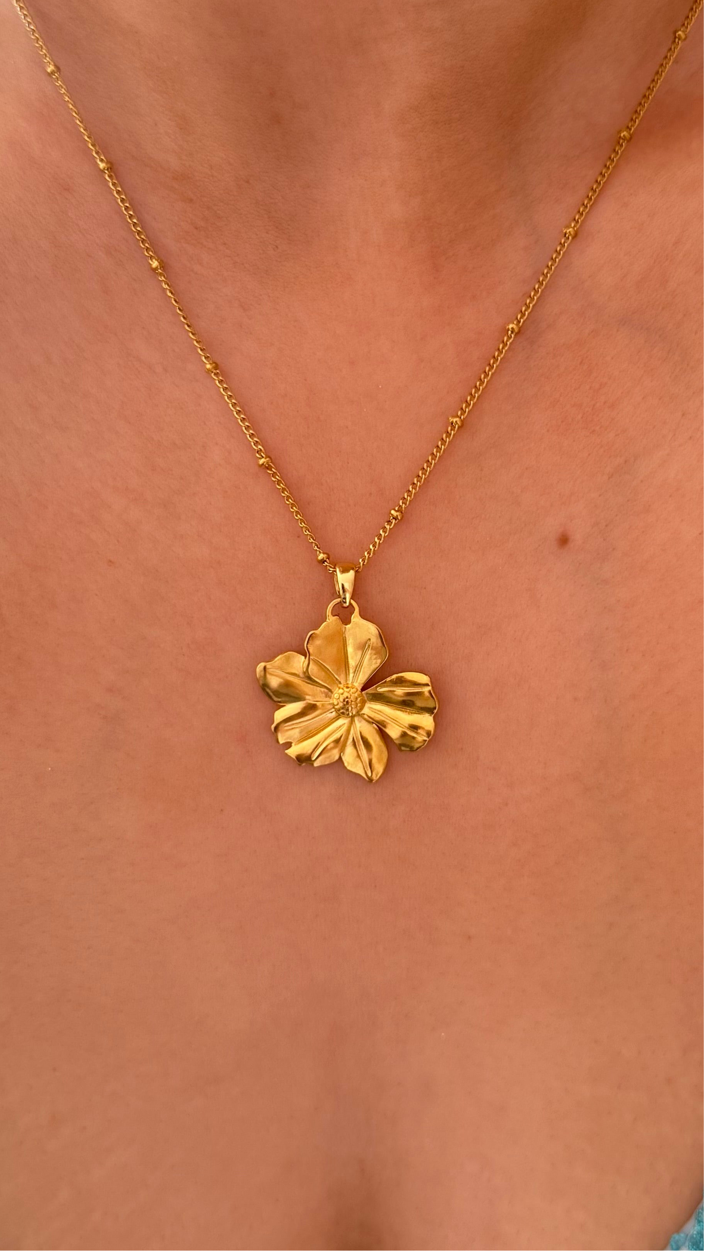Gold Plated Flower Pendant Necklace