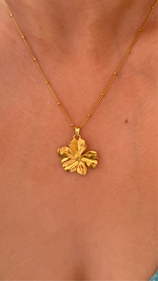 Gold Plated Flower Pendant Necklace