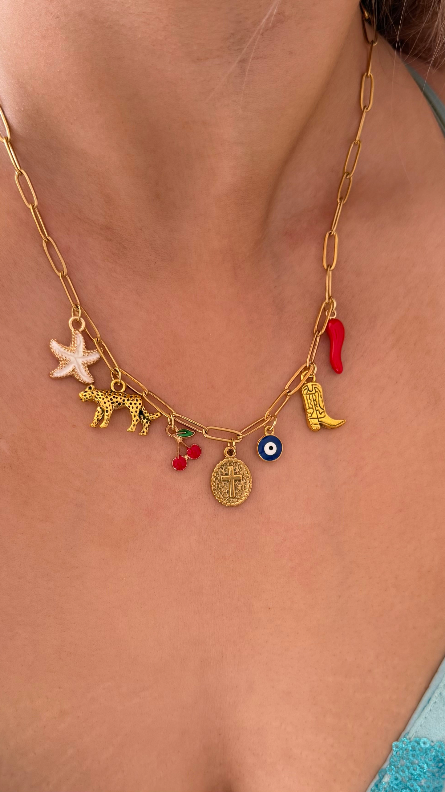 Gold Party Animal Charm Necklace