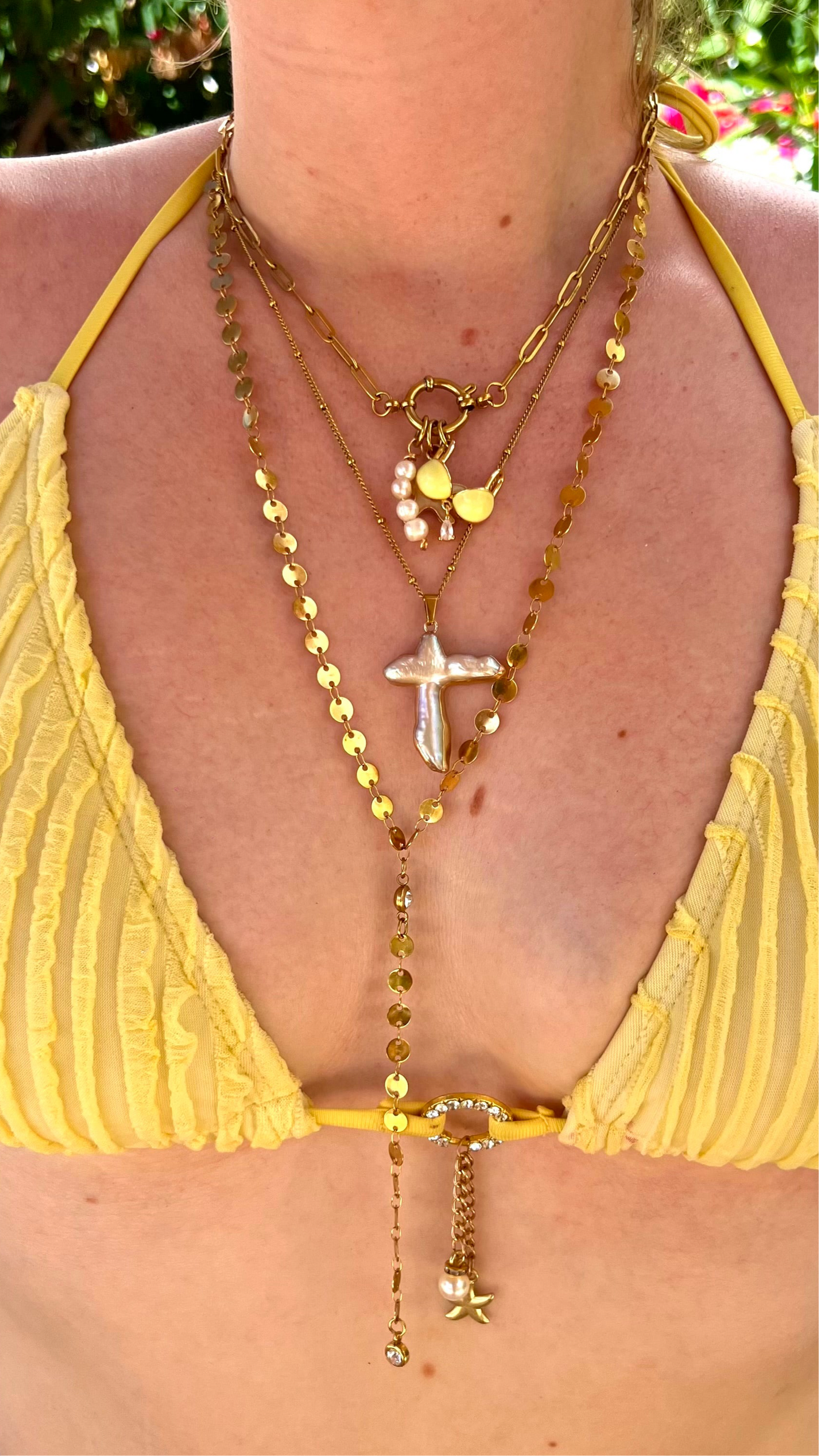 Sexy Gold Sequin Affect Stacking Necklace