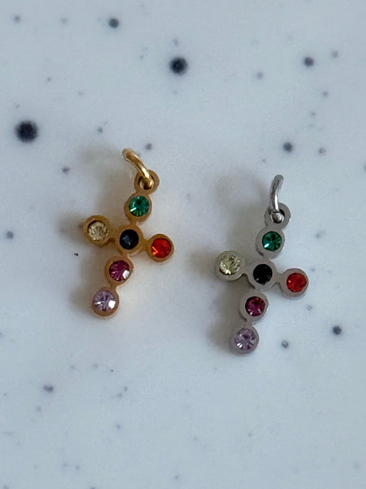 Tiny Embellished Colourful Cross Charms