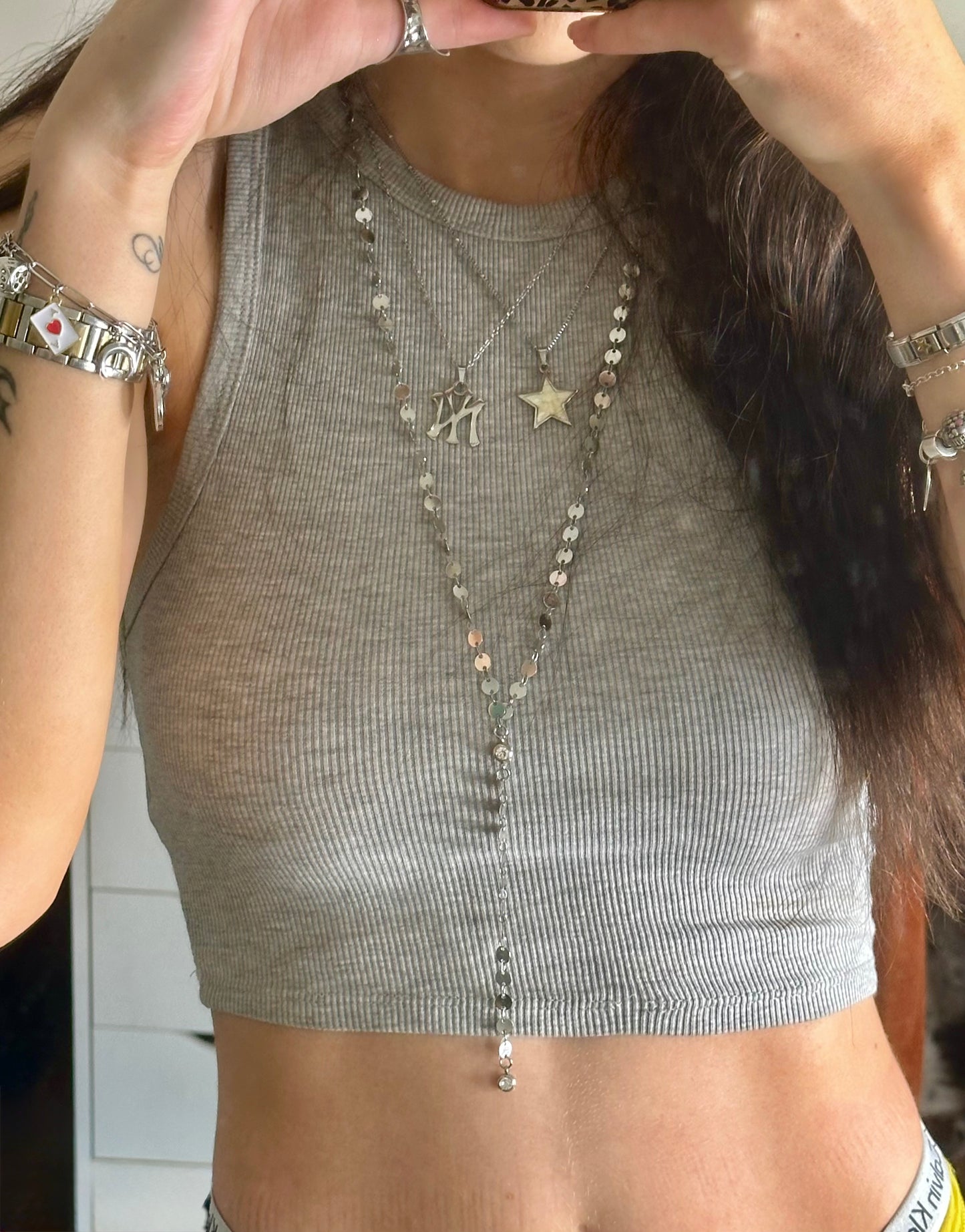 Sexy Silver Sequin Effect Stacking Necklace