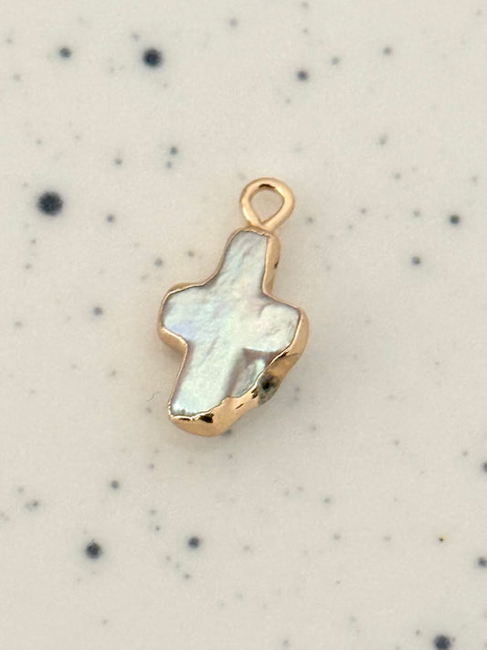 Small Gold Freshwater Pearl Cross Charm