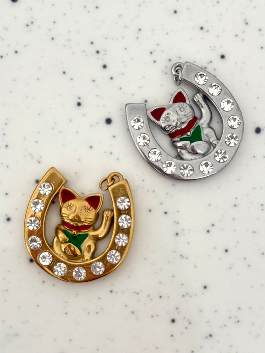 Big Lucky Cat/HorseShoe Charm