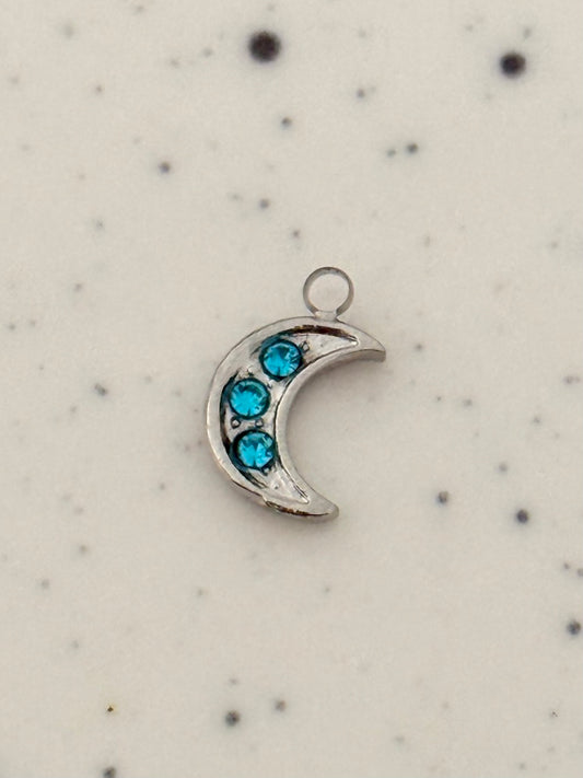 Blue Crystal Embellished Moon Charm