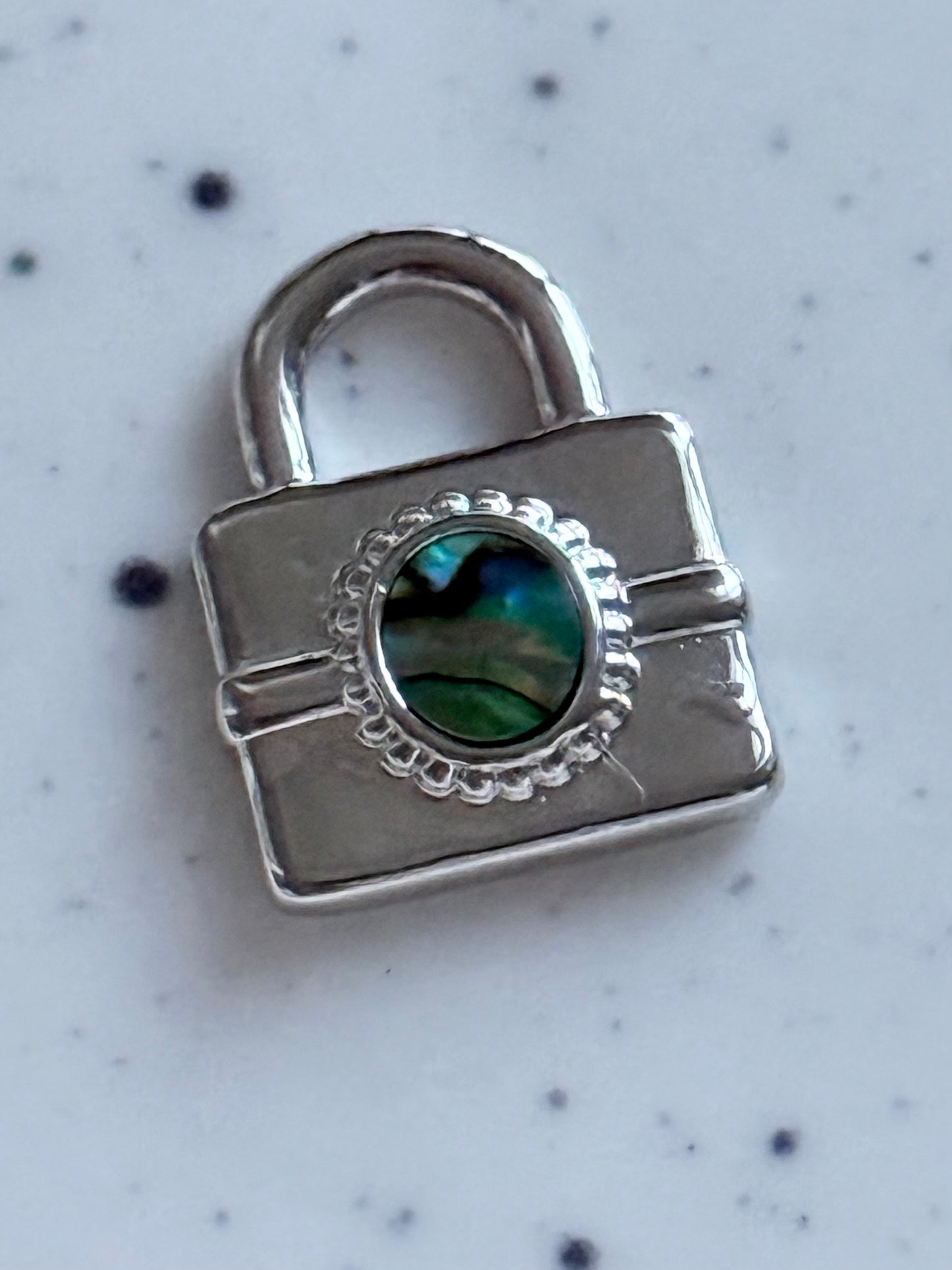 Green Shell Silver Padlock Charm