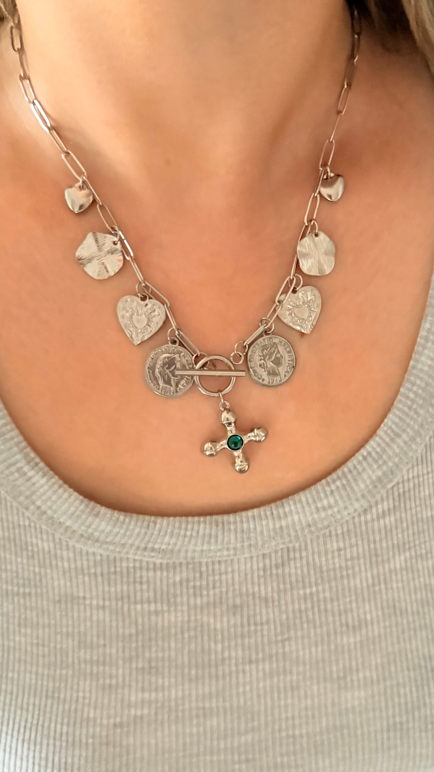 Camilla Silver Cross T Bar Charm Necklace