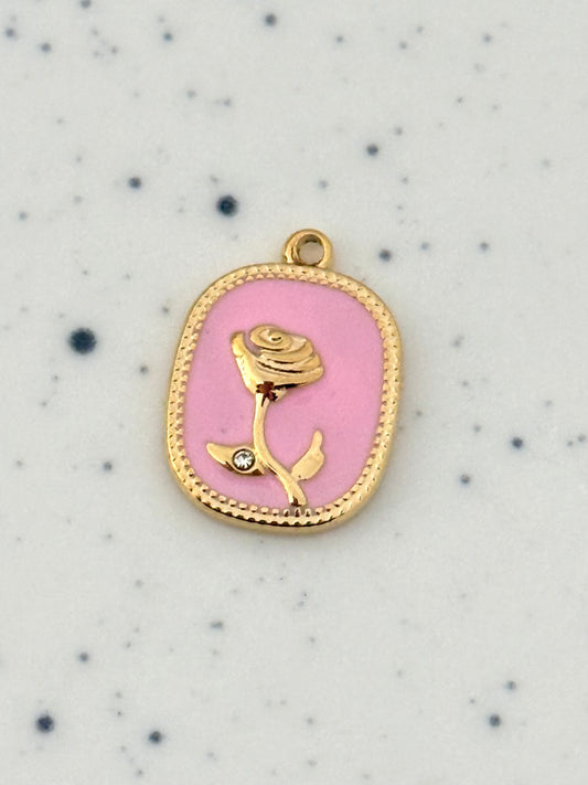 Gold & Pink Framed Rose Charm