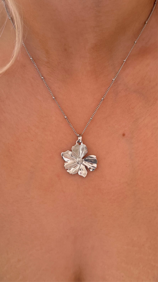 Silver Stainless Steel Flower Necklace