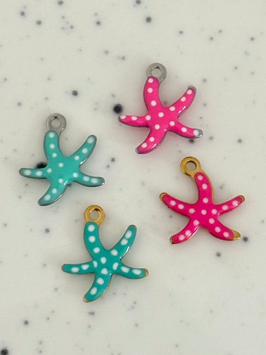 Small Pink & Turquoise Polka Dot Starfish Charms