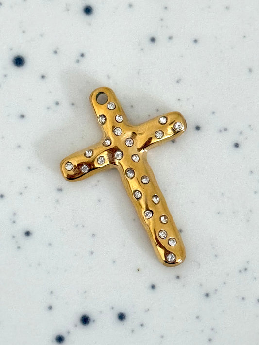 Gold Embellished Polka Religious Cross Charm