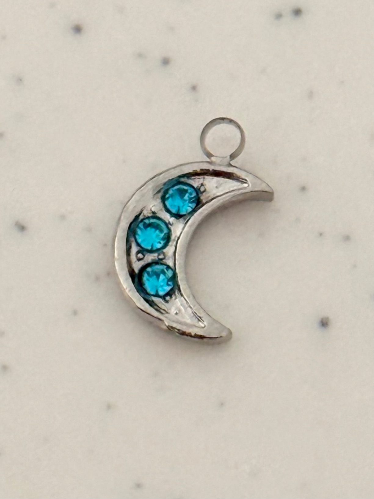 Blue Crystal Embellished Moon Charm