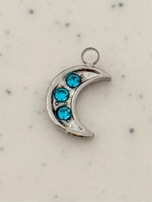 Blue Crystal Embellished Moon Charm