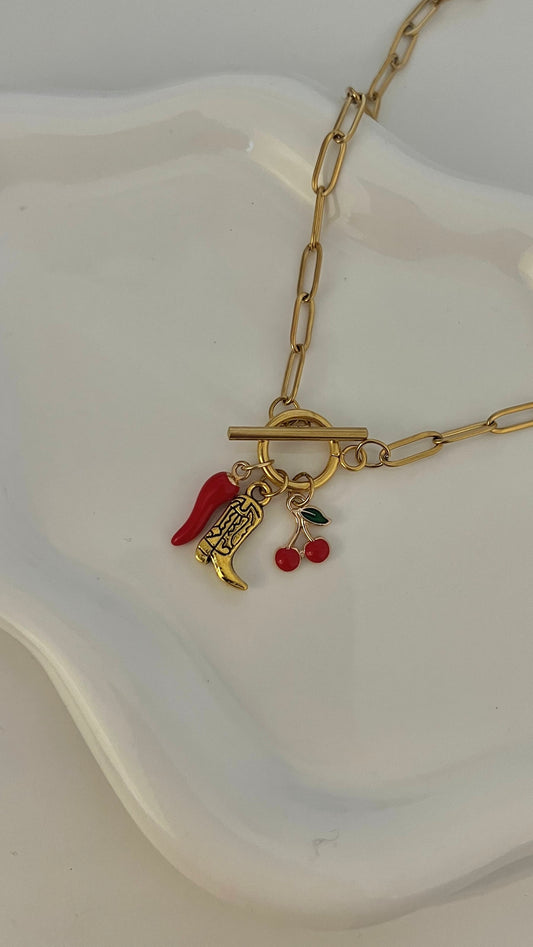 Gold Hot Cowgirl T Chain Charm Necklace