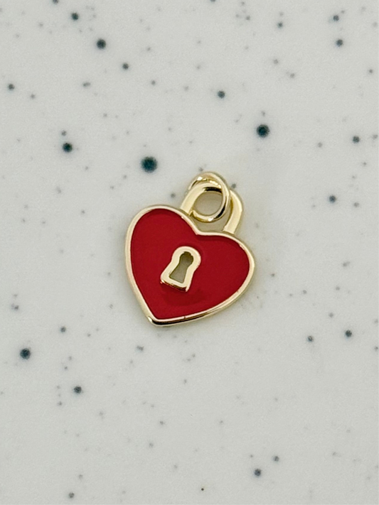 Red & Gold Heart Padlock Charm