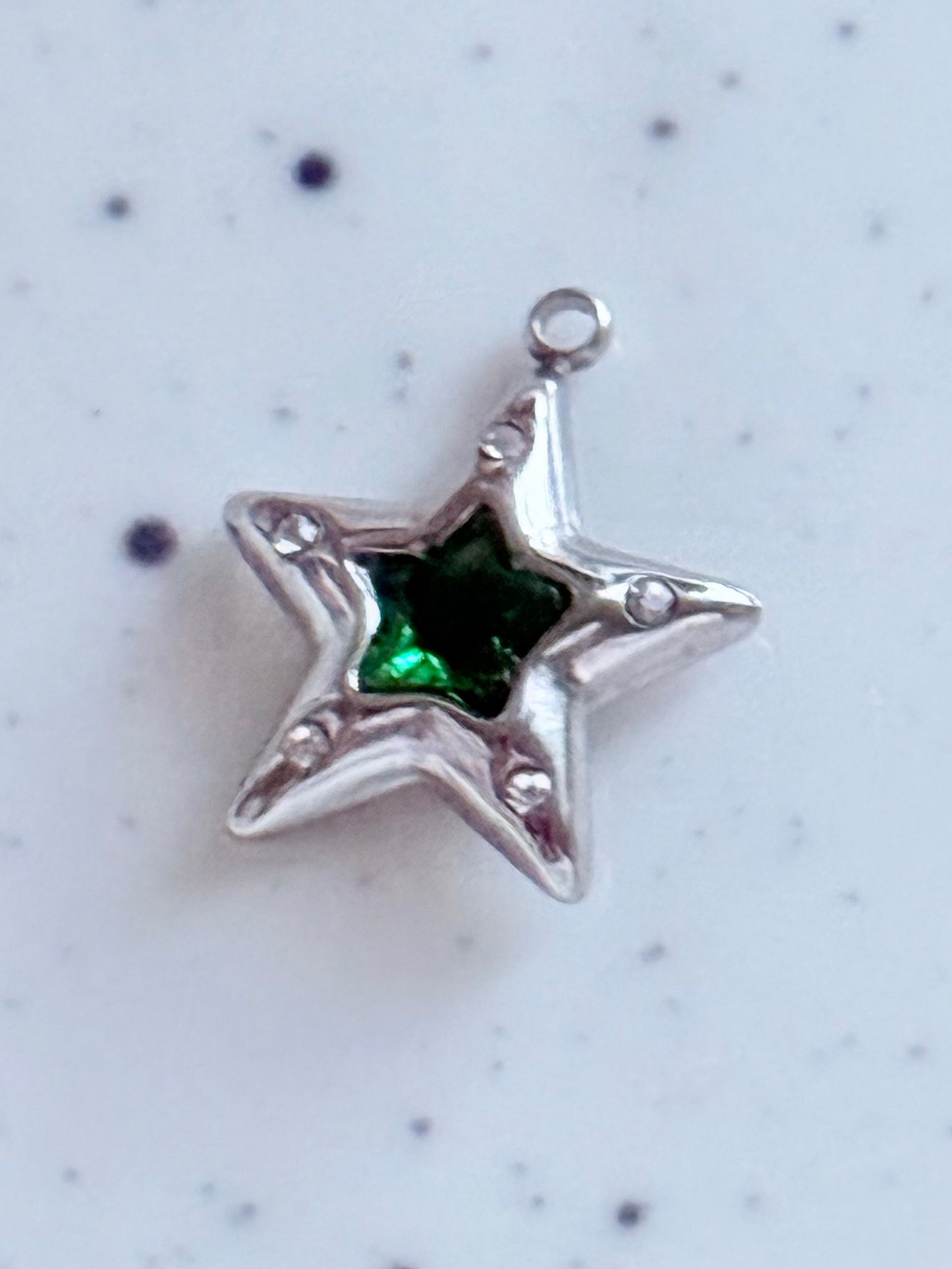 Silver Green Zircon Star Charm