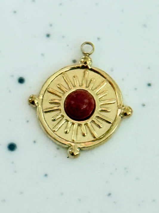 Red Sun Medallion Gold Charm