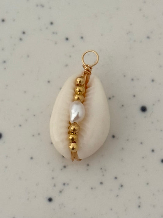 Gold Beaded Cowrie Shell Charm